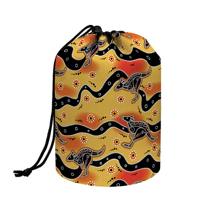 Aboriginal Kangaroo Pattern Print Drawstring Makeup Bag
