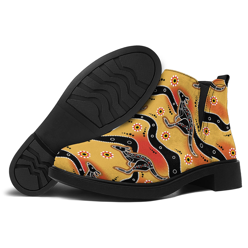 Aboriginal Kangaroo Pattern Print Flat Ankle Boots