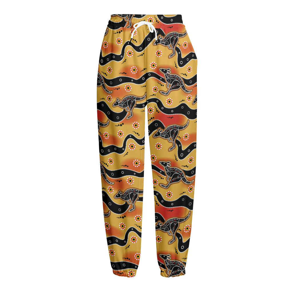 Aboriginal Kangaroo Pattern Print Fleece Lined Knit Pants