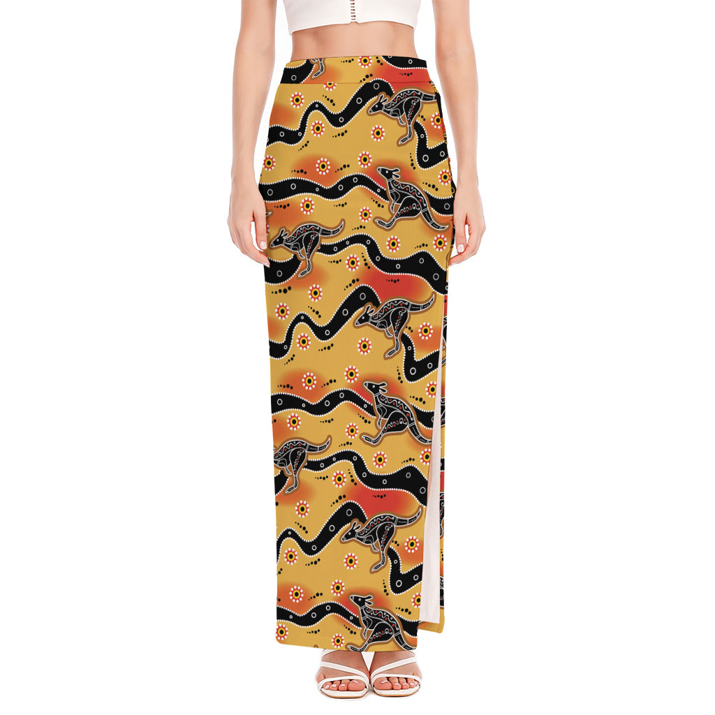 Aboriginal Kangaroo Pattern Print High Slit Maxi Skirt