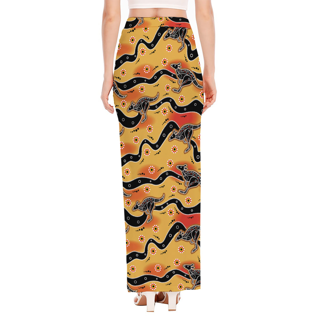 Aboriginal Kangaroo Pattern Print High Slit Maxi Skirt