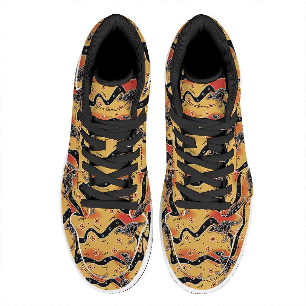 Aboriginal Kangaroo Pattern Print High Top Leather Sneakers