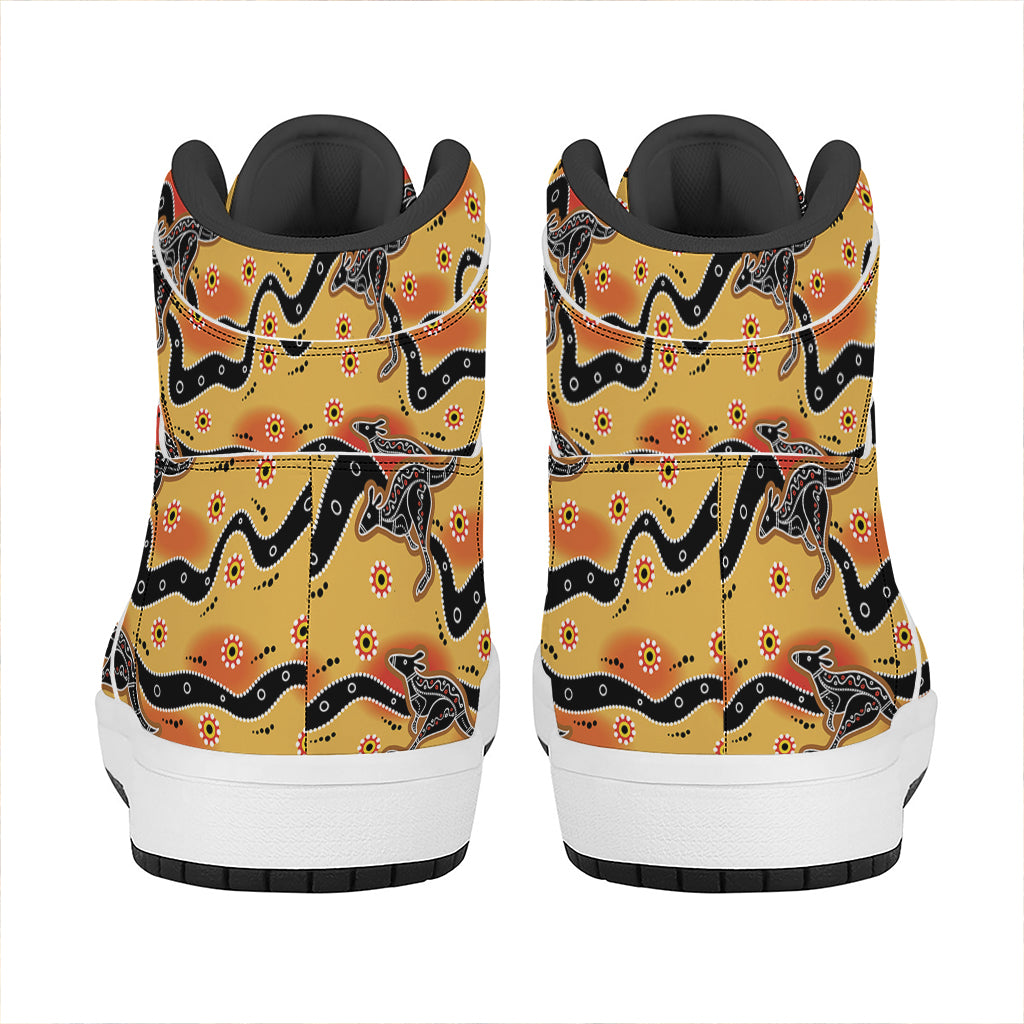 Aboriginal Kangaroo Pattern Print High Top Leather Sneakers