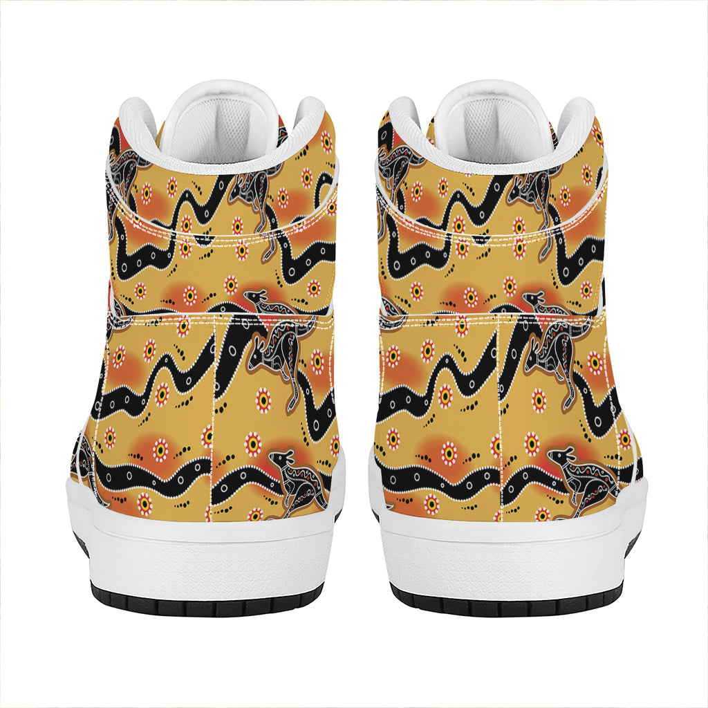 Aboriginal Kangaroo Pattern Print High Top Leather Sneakers