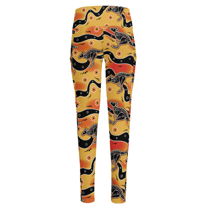 Aboriginal Kangaroo Pattern Print High-Waisted Pocket Leggings