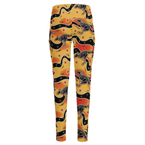 Aboriginal Kangaroo Pattern Print High-Waisted Pocket Leggings