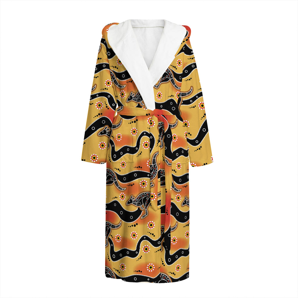 Aboriginal Kangaroo Pattern Print Hooded Bathrobe