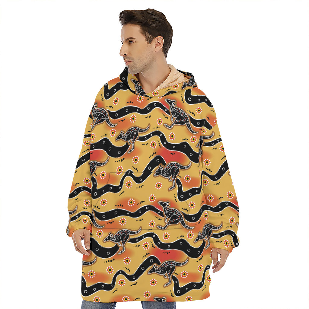 Aboriginal Kangaroo Pattern Print Hoodie Blanket