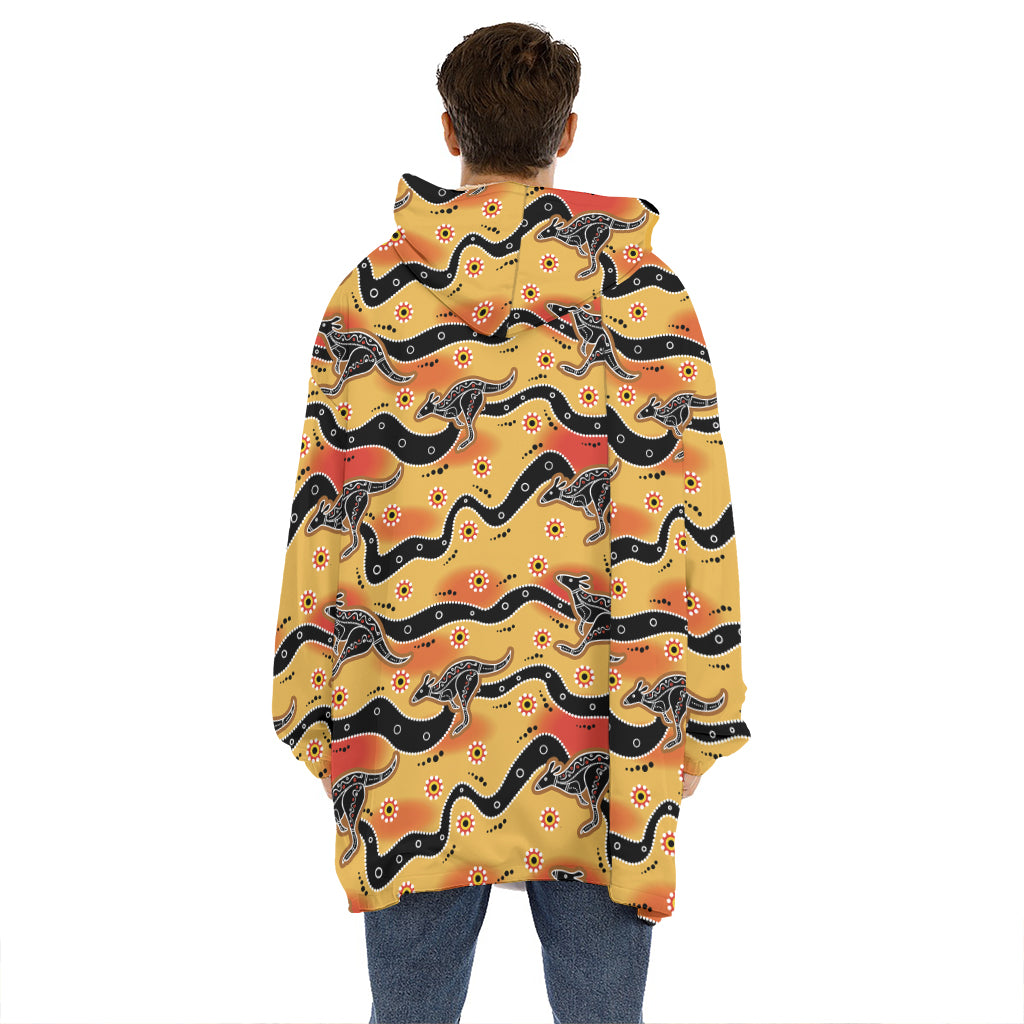 Aboriginal Kangaroo Pattern Print Hoodie Blanket