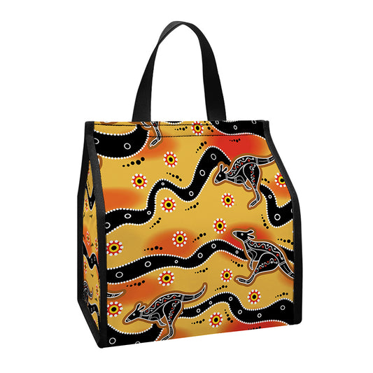 Aboriginal Kangaroo Pattern Print Insulated Lunch Tote
