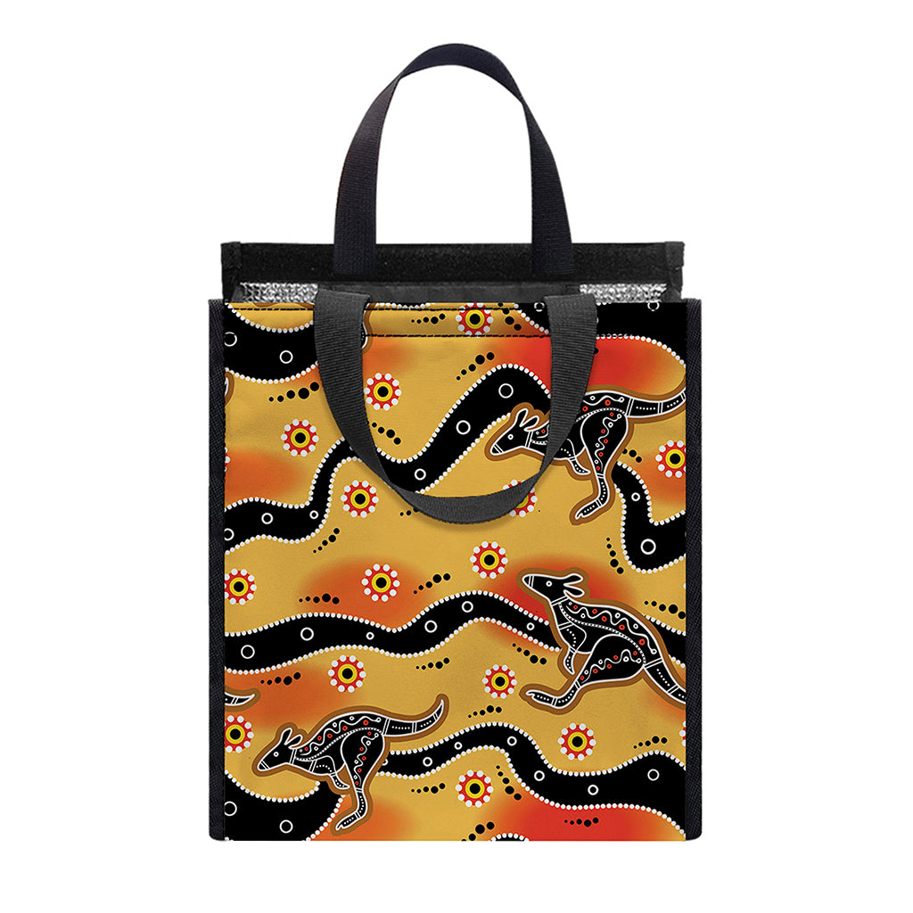 Aboriginal Kangaroo Pattern Print Insulated Lunch Tote
