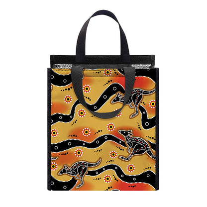 Aboriginal Kangaroo Pattern Print Insulated Lunch Tote
