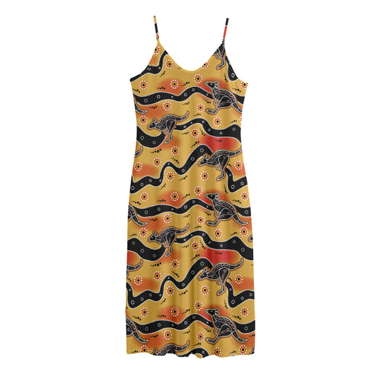 Aboriginal Kangaroo Pattern Print Jersey Midi Cami Dress