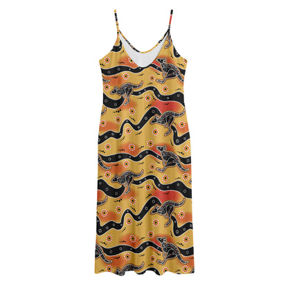 Aboriginal Kangaroo Pattern Print Jersey Midi Cami Dress