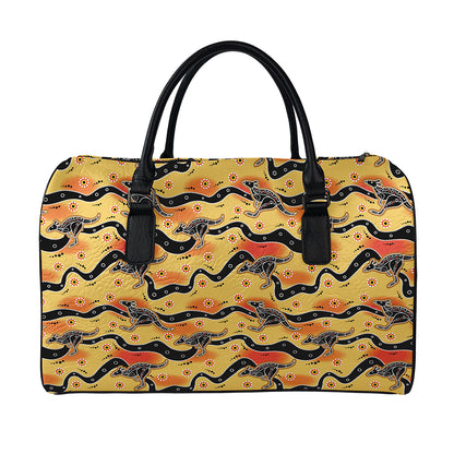 Aboriginal Kangaroo Pattern Print Leather Duffle Bag