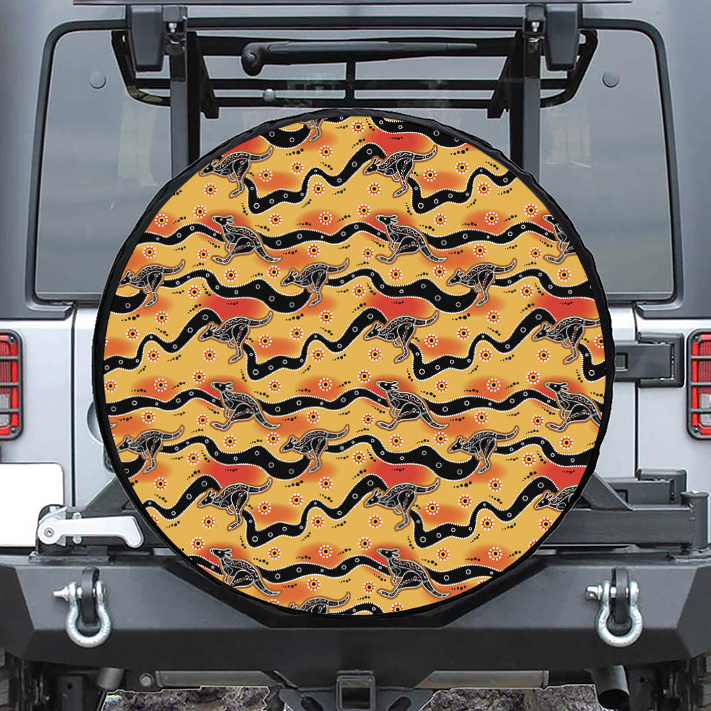 Aboriginal Kangaroo Pattern Print Leather Spare Tire Cover
