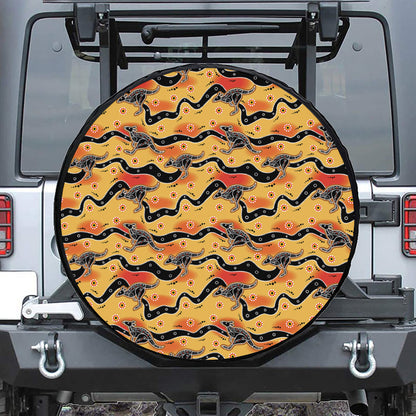 Aboriginal Kangaroo Pattern Print Leather Spare Tire Cover