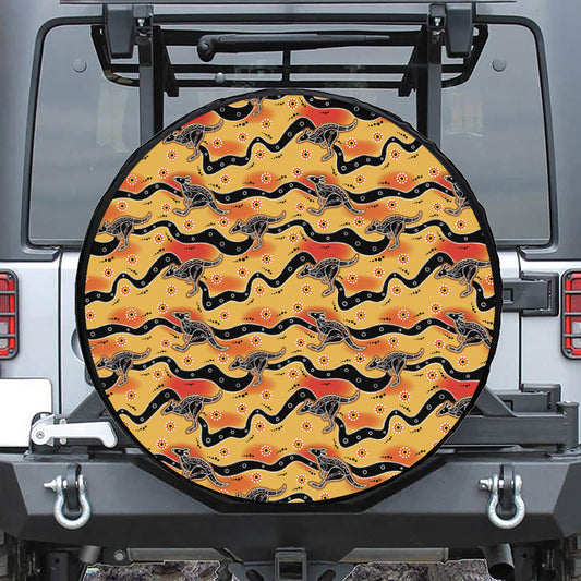 Aboriginal Kangaroo Pattern Print Leather Spare Tire Cover
