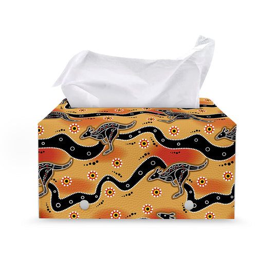Aboriginal Kangaroo Pattern Print Leather Tissue Box Cover