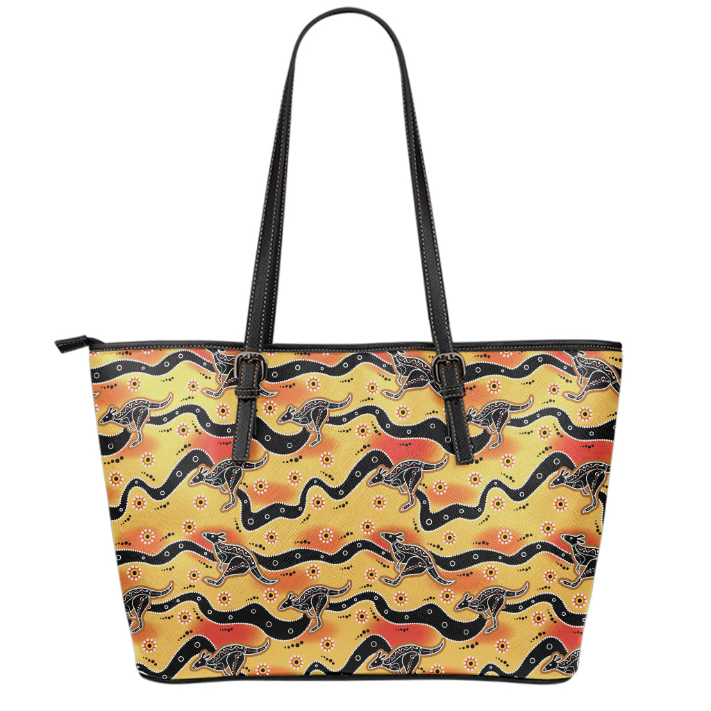 Aboriginal Kangaroo Pattern Print Leather Tote Bag