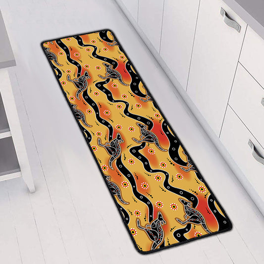 Aboriginal Kangaroo Pattern Print Long Kitchen Mat