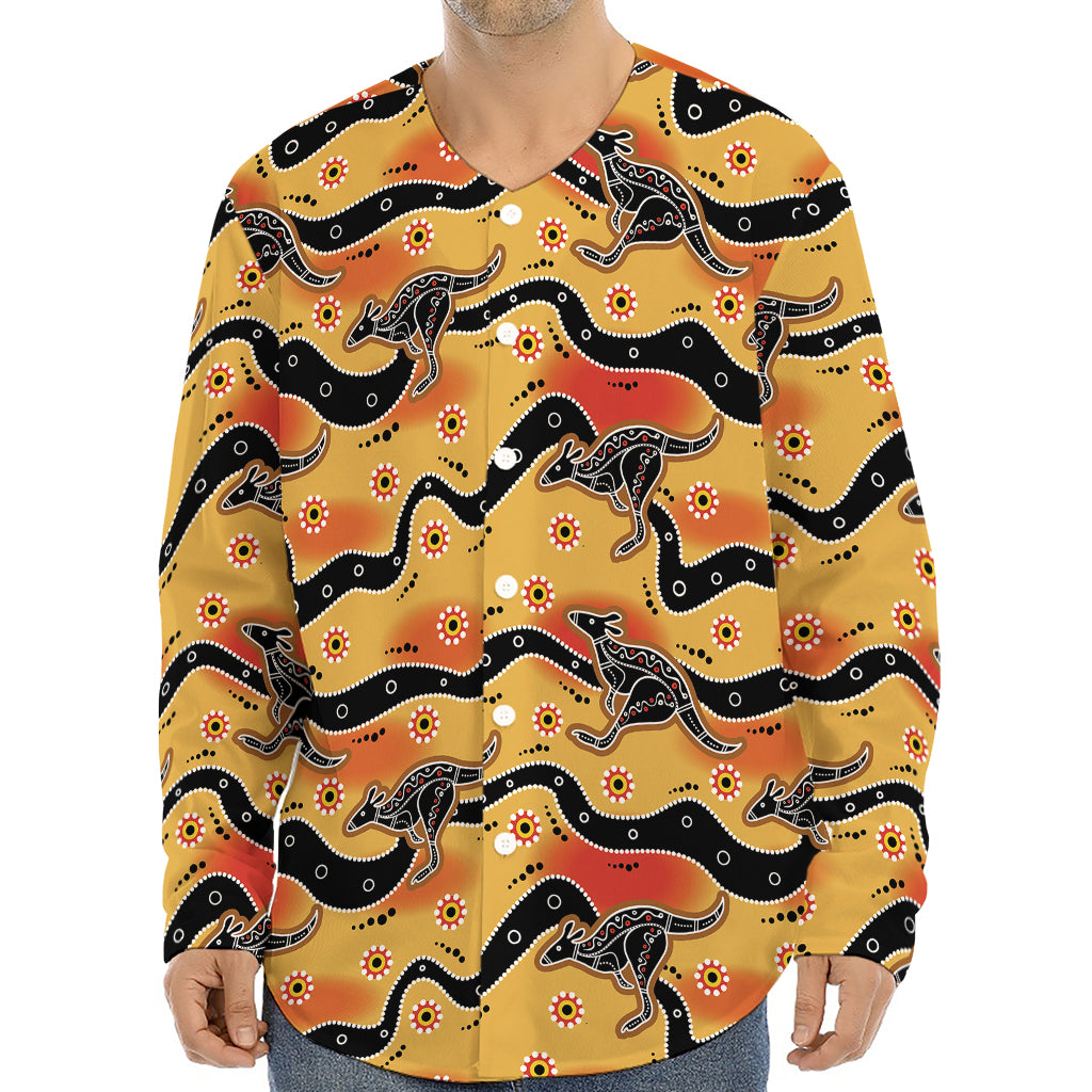 Aboriginal Kangaroo Pattern Print Long Sleeve Baseball Jersey