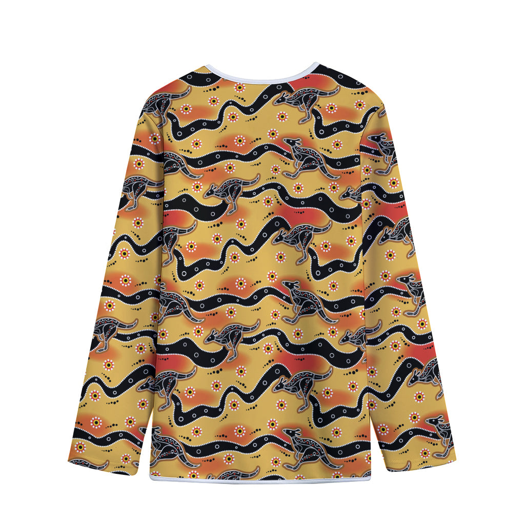 Aboriginal Kangaroo Pattern Print Long Sleeve Short Coat