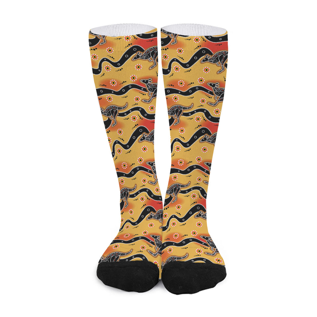 Aboriginal Kangaroo Pattern Print Long Socks