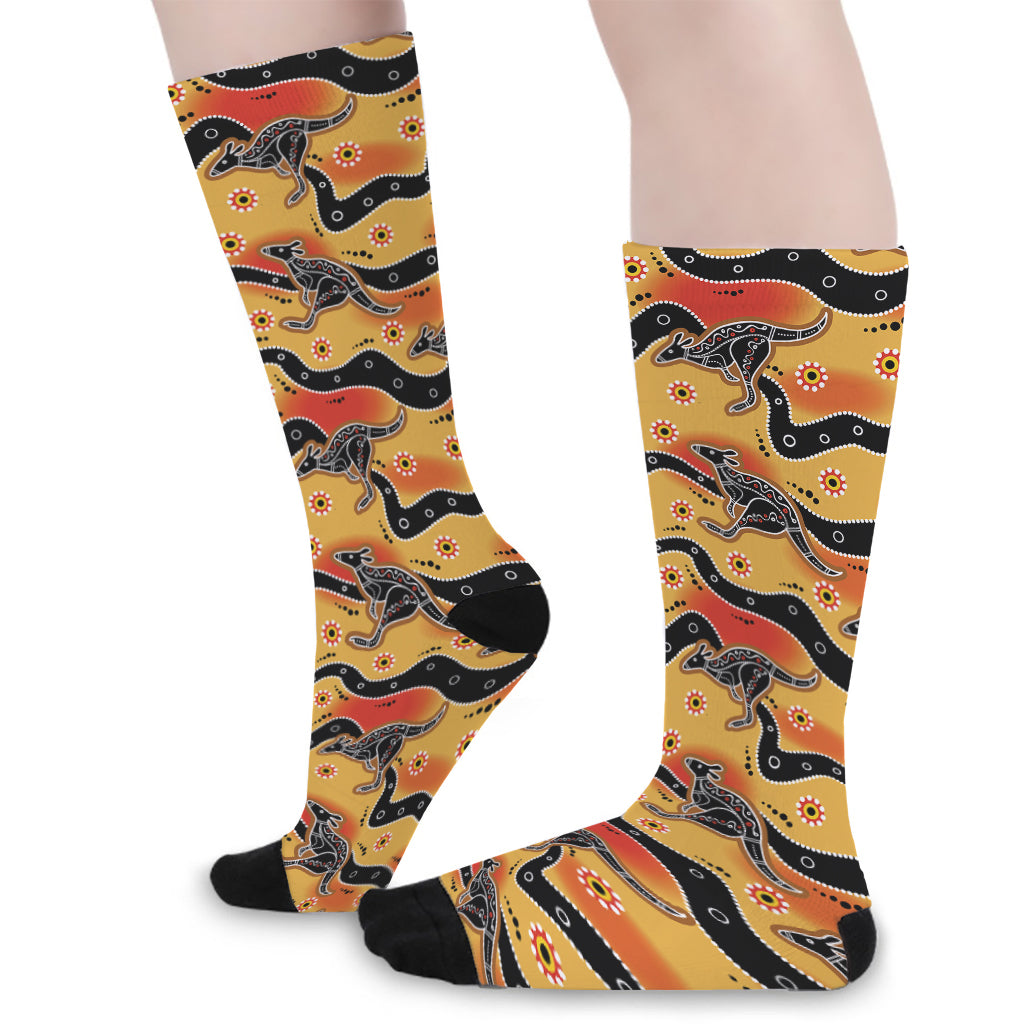 Aboriginal Kangaroo Pattern Print Long Socks