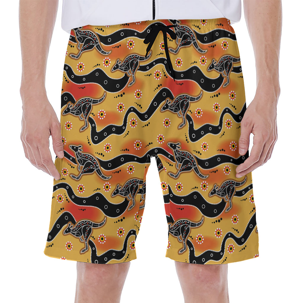 Aboriginal Kangaroo Pattern Print Men's Beach Shorts