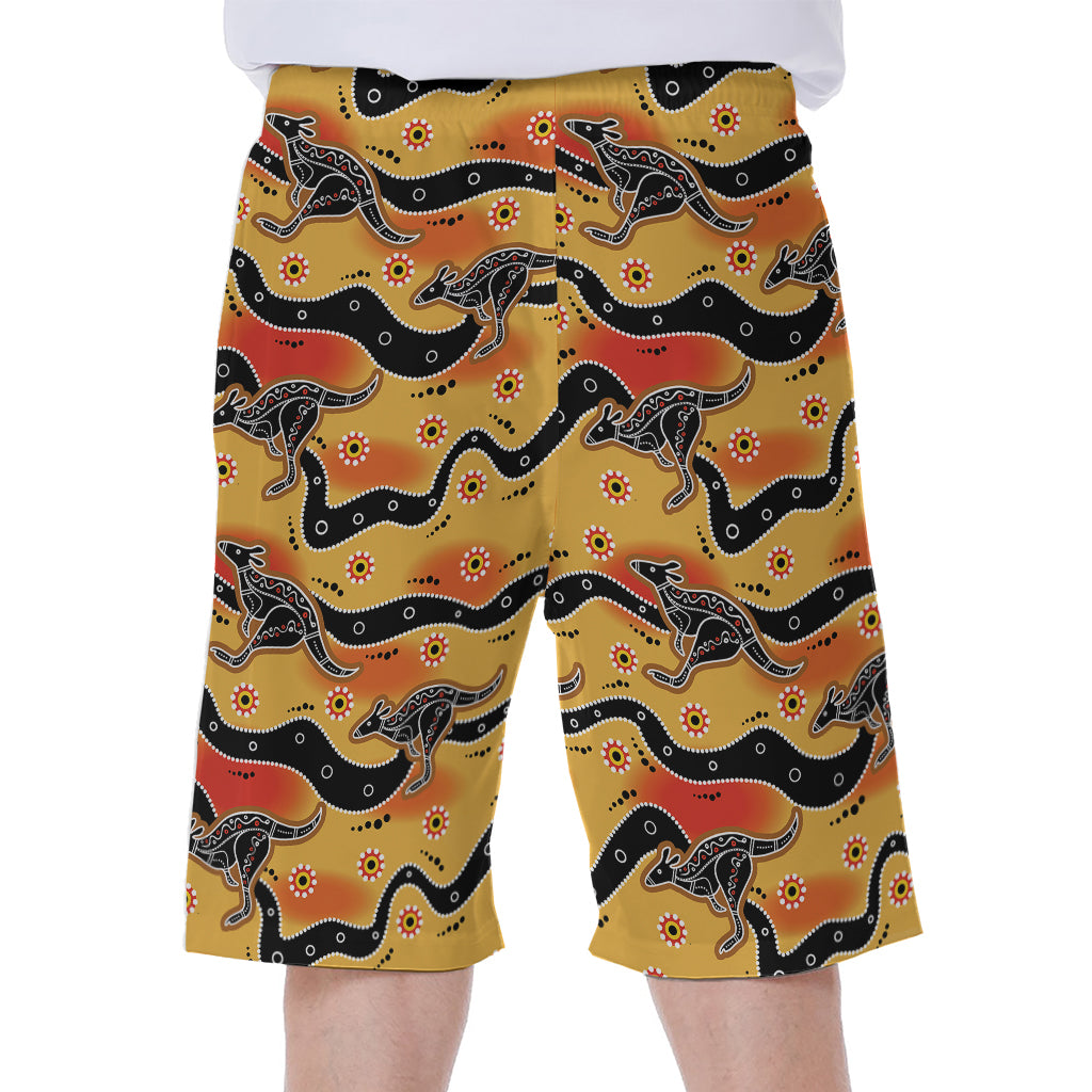 Aboriginal Kangaroo Pattern Print Men's Beach Shorts