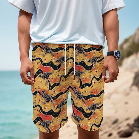 Aboriginal Kangaroo Pattern Print Men's Cargo Shorts
