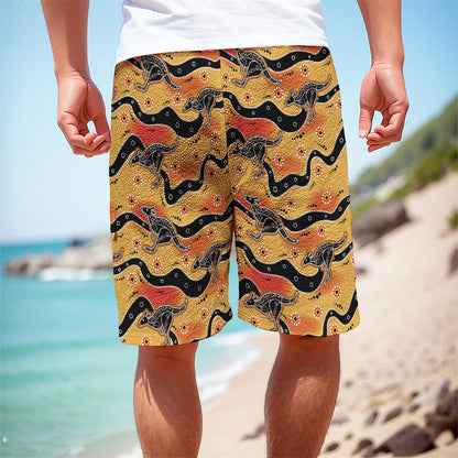 Aboriginal Kangaroo Pattern Print Men's Cargo Shorts