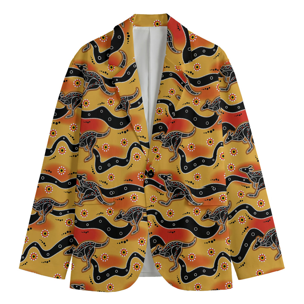 Aboriginal Kangaroo Pattern Print Men's Cotton Blazer