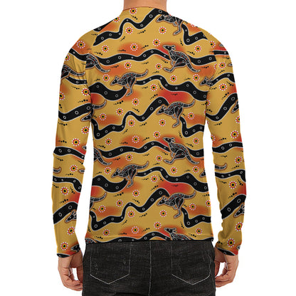 Aboriginal Kangaroo Pattern Print Men's Long Sleeve Rash Guard