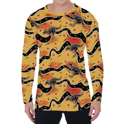 Aboriginal Kangaroo Pattern Print Men's Long Sleeve T-Shirt