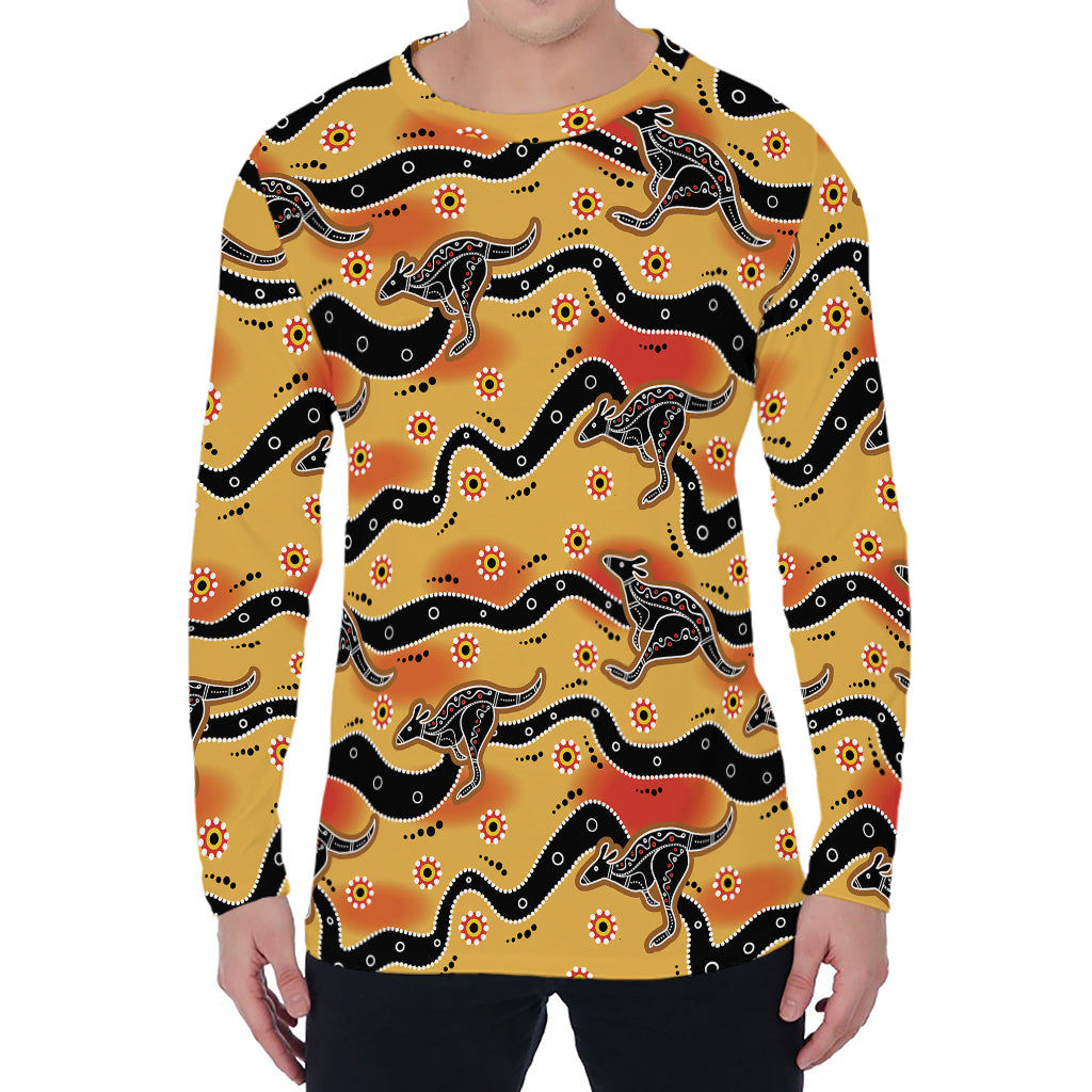 Aboriginal Kangaroo Pattern Print Men's Long Sleeve T-Shirt