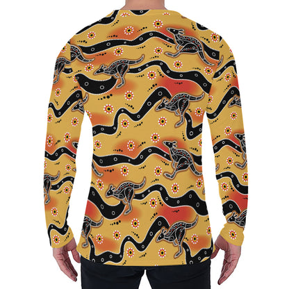 Aboriginal Kangaroo Pattern Print Men's Long Sleeve T-Shirt