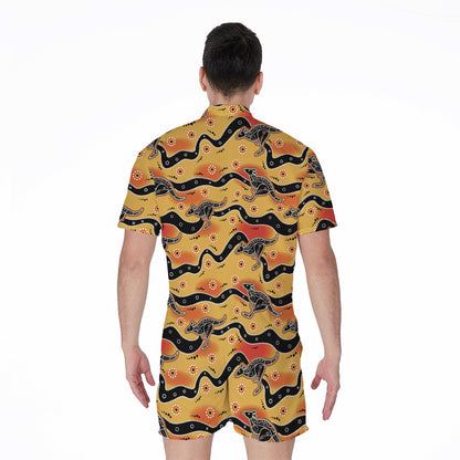 Aboriginal Kangaroo Pattern Print Men's Rompers