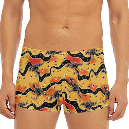 Aboriginal Kangaroo Pattern Print Men's Short Boxer Briefs