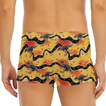 Aboriginal Kangaroo Pattern Print Men's Short Boxer Briefs