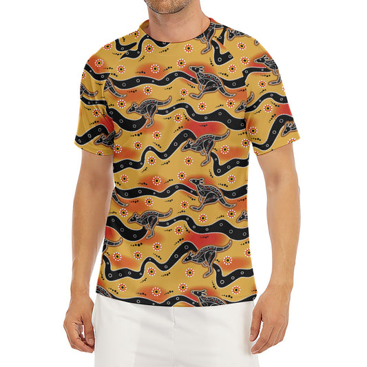 Aboriginal Kangaroo Pattern Print Men's Short Sleeve Rash Guard