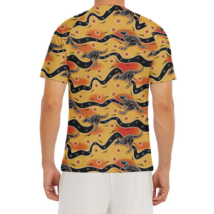 Aboriginal Kangaroo Pattern Print Men's Short Sleeve Rash Guard