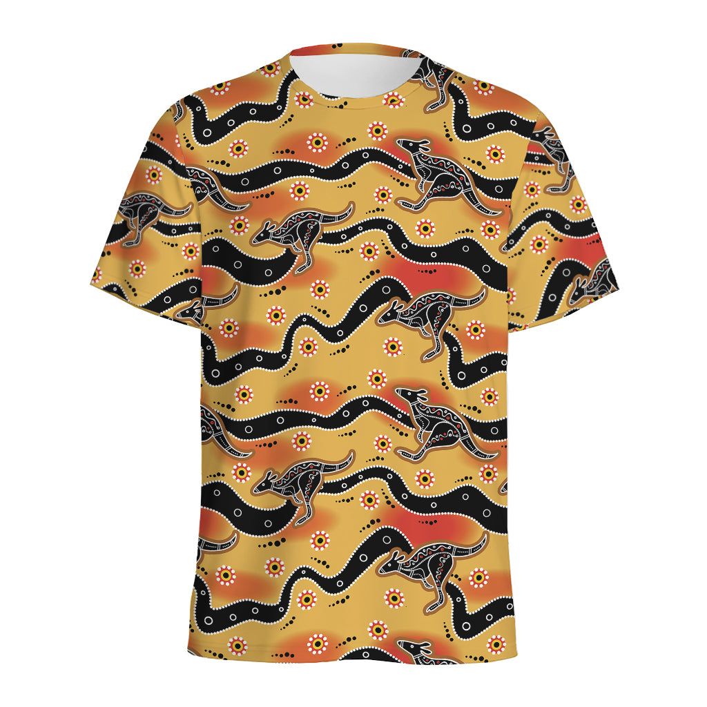 Aboriginal Kangaroo Pattern Print Men's Sports T-Shirt