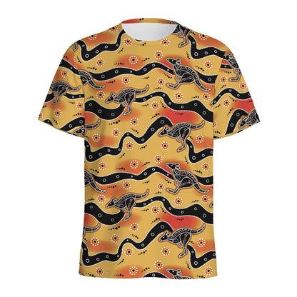 Aboriginal Kangaroo Pattern Print Men's Sports T-Shirt