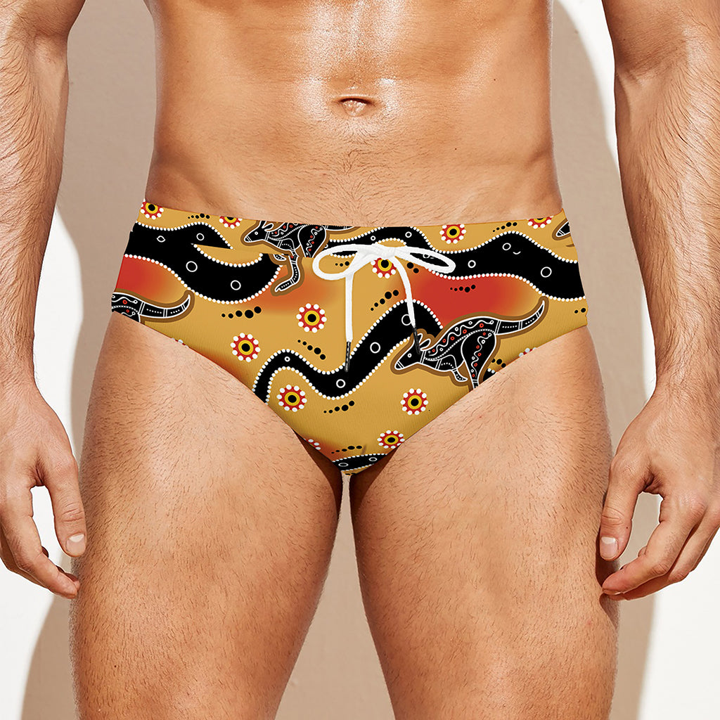 Aboriginal Kangaroo Pattern Print Men's Swim Briefs