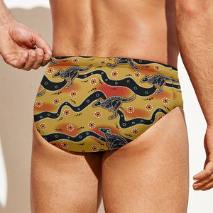 Aboriginal Kangaroo Pattern Print Men's Swim Briefs