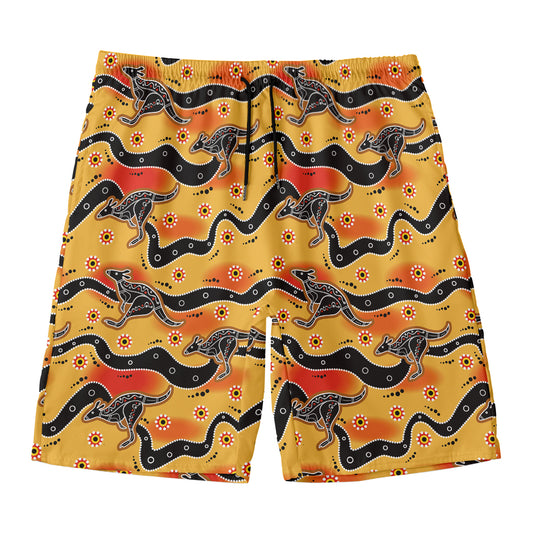 Aboriginal Kangaroo Pattern Print Men's Swim Trunks