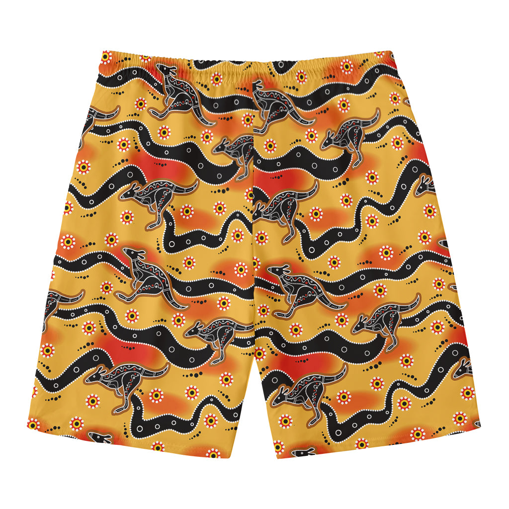 Aboriginal Kangaroo Pattern Print Men's Swim Trunks
