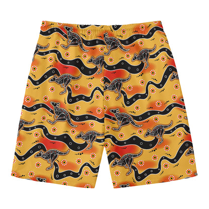 Aboriginal Kangaroo Pattern Print Men's Swim Trunks